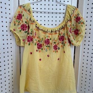Chic Yellow Floral Embroidered Blouse